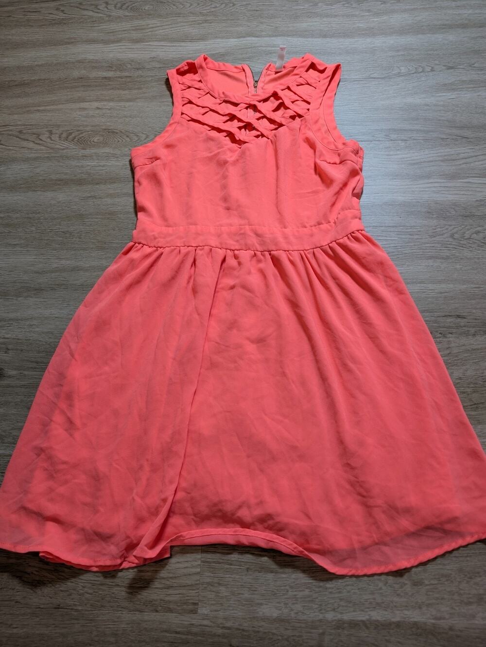 Xhilaration Womens Large Coral Cutout Sleeveless Fit Flare Mini Dress Lined